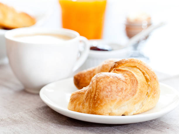 istock Continental breakfast of coffee and a croissant 182745331