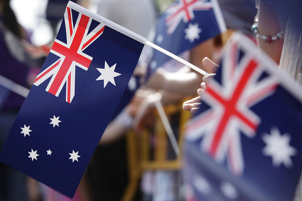 Australian flags at a march or event
