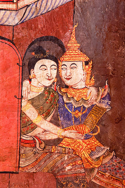 starożytny thai mnich temple mural. - wat phumin zdjęcia i obrazy z banku zdjęć