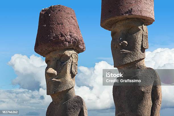 Moai At Ahu Nau On Easter Island Chile Stock Photo - Download Image Now - Ahu Nau Nau Statue, Anakena, Ancient Civilization