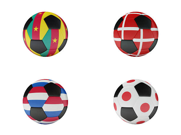 copa mundial de fútbol grupo e pelotas con banderas - michigan football fotografías e imágenes de stock