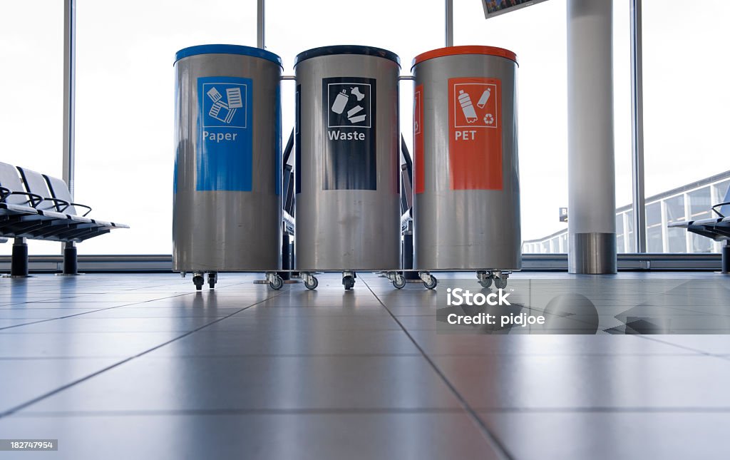 waste containers XXXL image low angle shot of waste containers in a row in empty airport lounge Airport Stock Photo