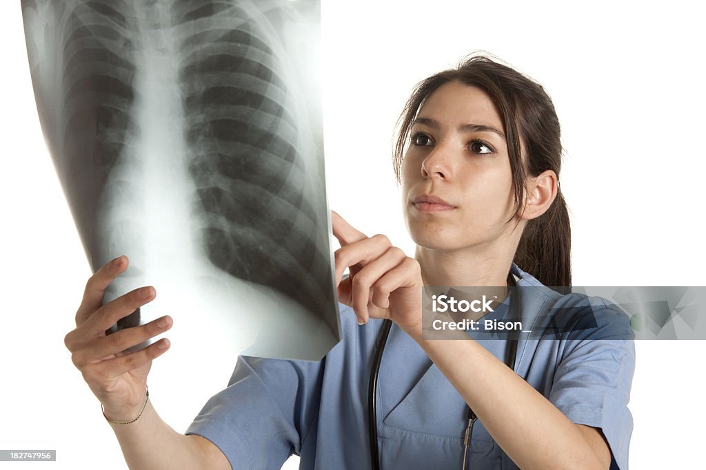 female doctor - xray female doctor looking at a lungs or torso xray Adult Stock Photo