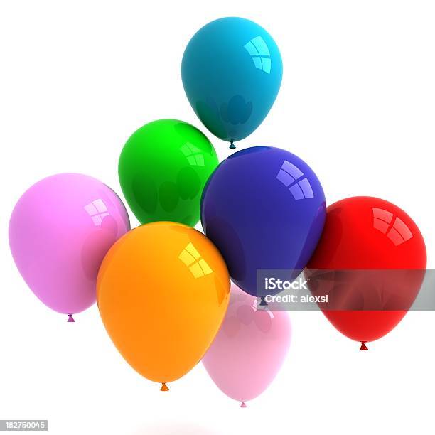 Multicolored Balões - Fotografias de stock e mais imagens de Balão - Enfeite - Balão - Enfeite, Aniversário, Tridimensional