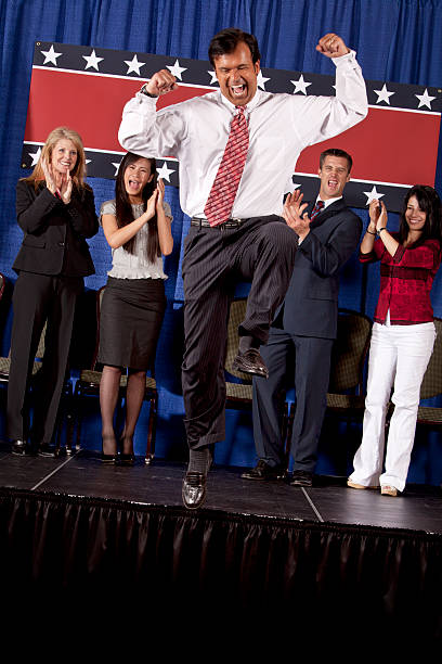 istock Politician Jumps Off Stage 182750313