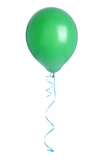istock Green helium balloon with a ribbon against white background 182751498
