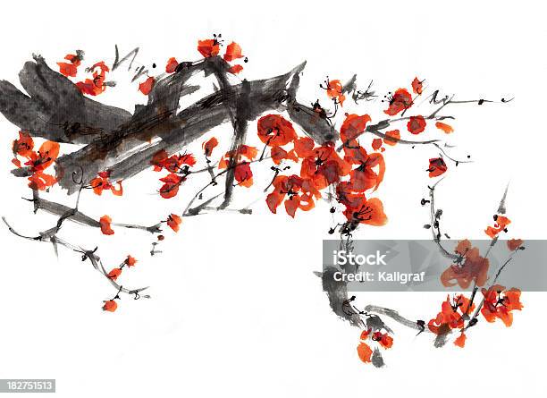 Plum Blossom Stock Illustration - Download Image Now - Cherry Blossom, Japan, Watercolor Painting