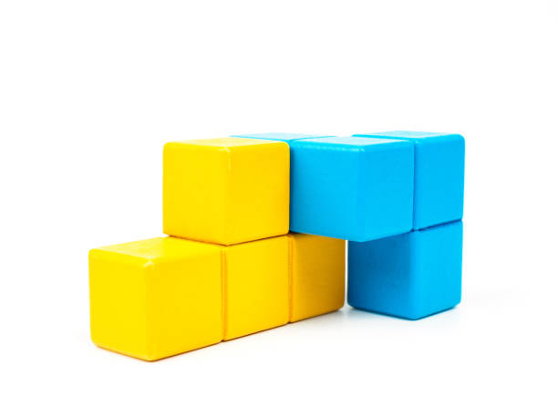 tetris tangram block on white background - cube puzzle three dimensional shape block - fotografias e filmes do acervo