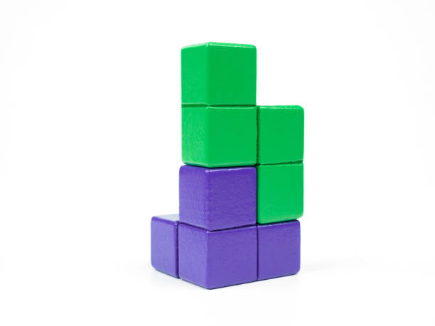 tetris tangram block on white background - cube three dimensional shape block puzzle - fotografias e filmes do acervo