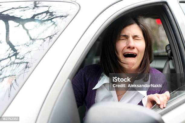 Woman Crying In A Traffic Jam Stock Photo - Download Image Now - Adult, Adults Only, Car