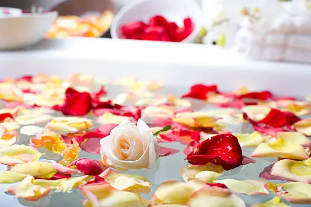 Photo of Rose with flower petals in a spa