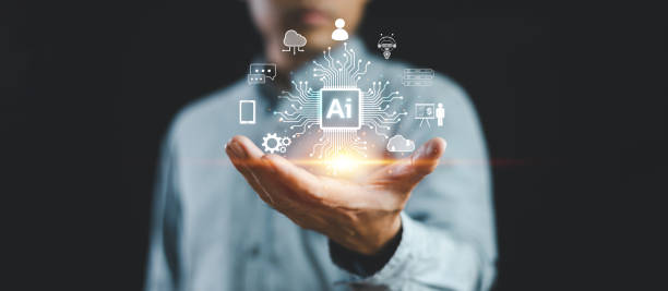 istock Ai tech expert business. Businessman show virtual graphic Global Internet connect robot. Chat AI, Artificial Intelligence, Futuristic technology transformation. Computer command prompt bot analytics 1827528191