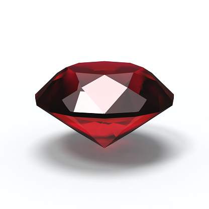 3D rendered image of red gemstone, garnet. Isolated on white background.