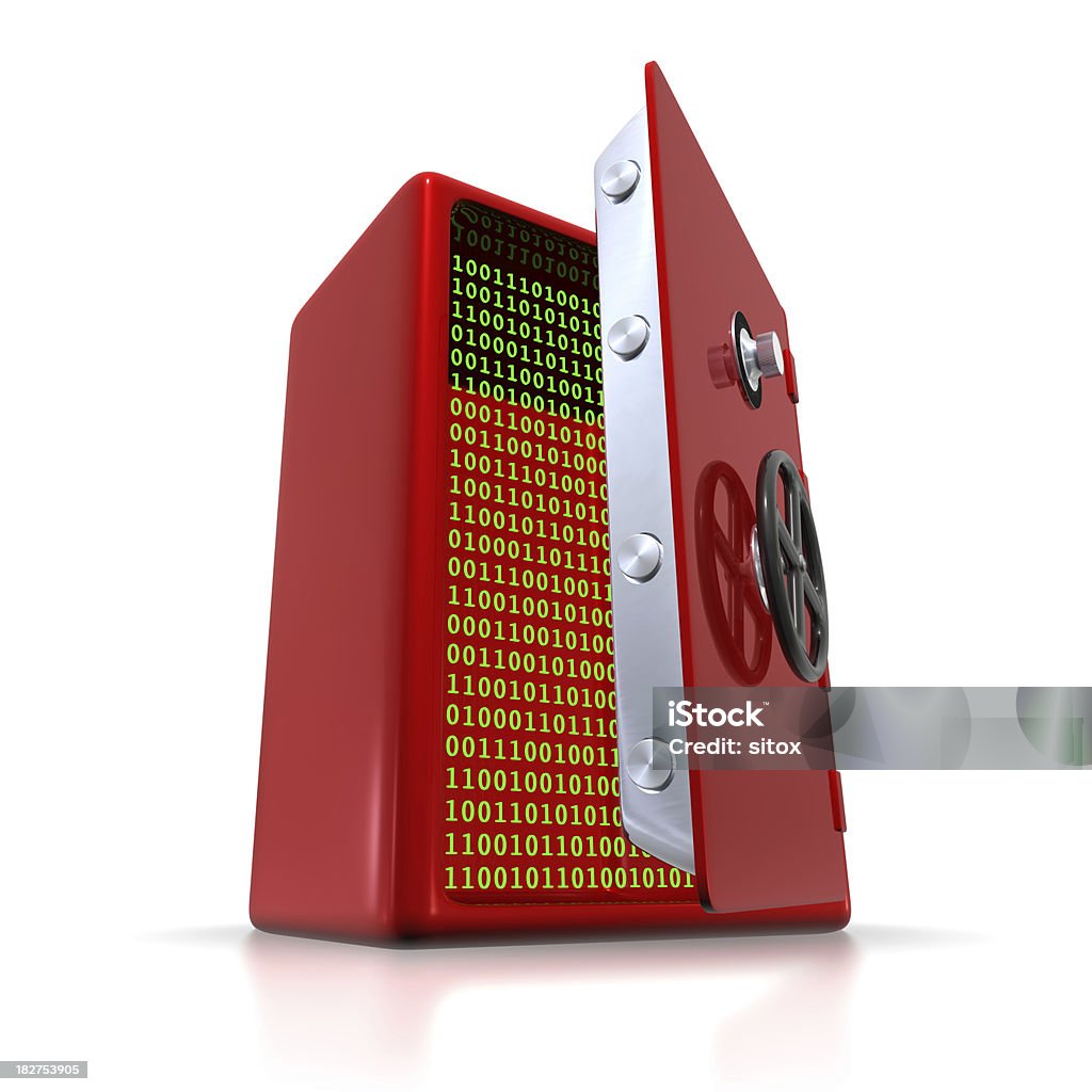Safe Data Concept Binary code in an open safe on white. Binary Code Stock Photo