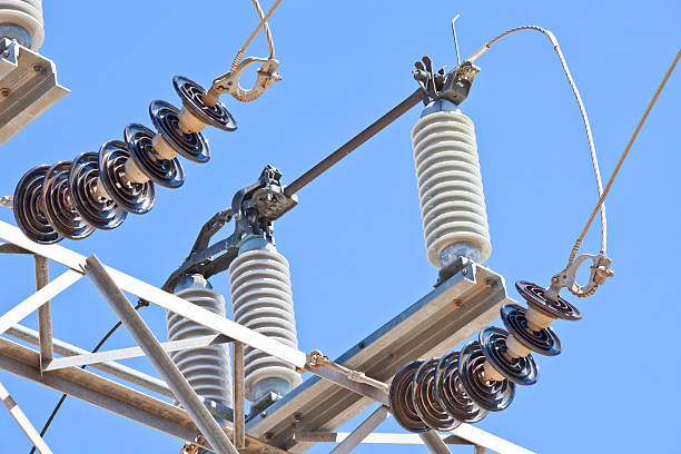 electricity substation with power lines and insulators.Check out our other great backgrounds!