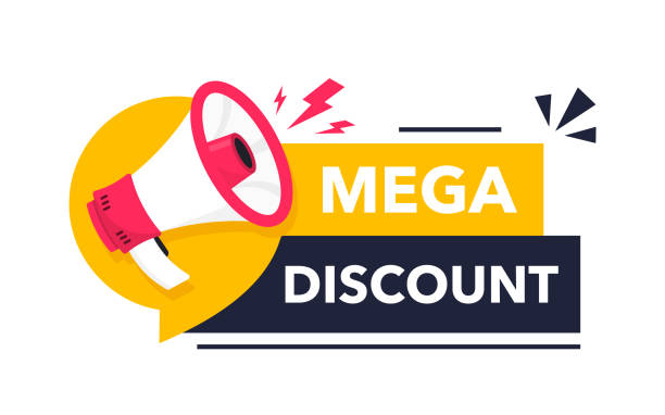 ilustrações de stock, clip art, desenhos animados e ícones de banner announcing mega discount with price reduction. mega discount label with limited time offer. marketing deal sale tag giving super offer. promo banner for retail or online shop discount. vector - bubble large percentage sign symbol