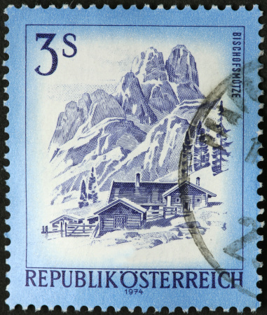 Austrian Alps and log cabin