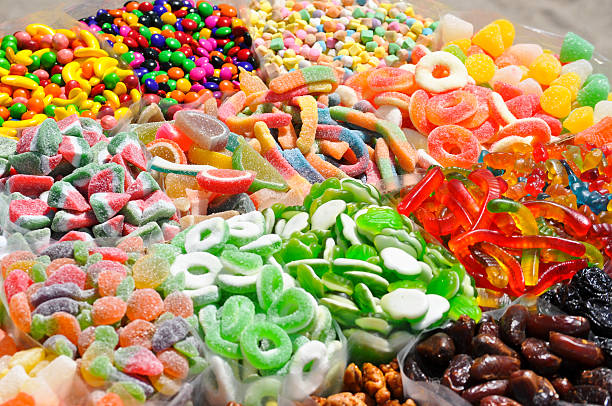 Candy in bright sunlight stock photo