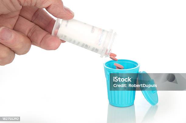 Pills In The Bin Stock Photo - Download Image Now - Beauty, Blue, Bottle