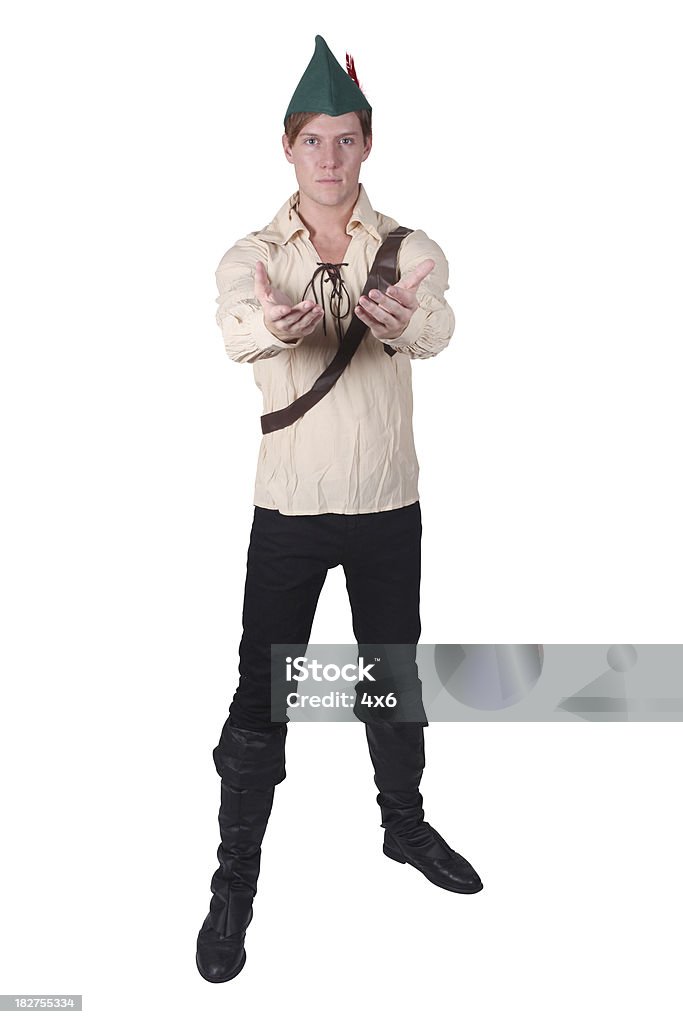 Poważne mężczyzna ubrany jak Robin Hood ręce na - Zbiór zdjęć royalty-free (Kostium)