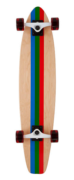 Back of Skateboard on White This is a photo of a 1970s style skateboard taken in the studio on a white background.Click on the links below to view lightboxes. longboard skating photos stock pictures, royalty-free photos & images