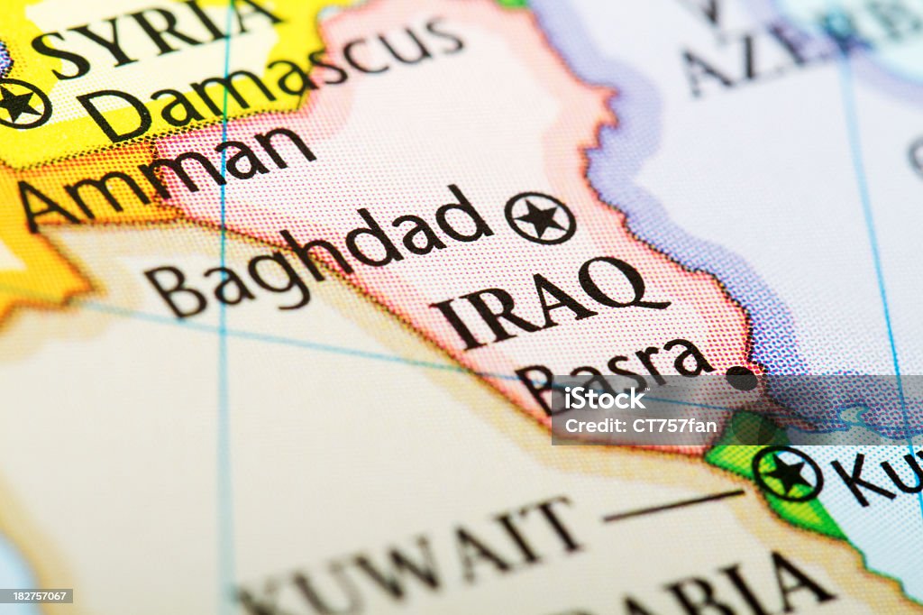 Map of the country Iraq in red Iraq on the map. Iraq Stock Photo