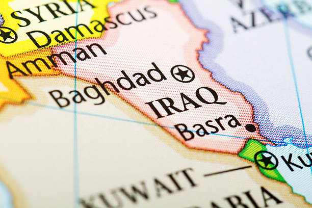 Map of the country Iraq in red stock photo