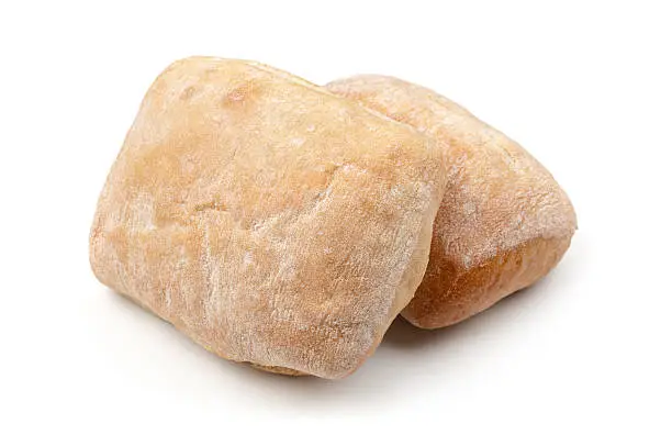 Ciabatta bread on a white background. Soft drop shadow.