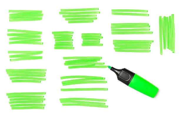 "Green highlighter's marks, traces. Highlighter pen scribbles. Swashes of a highlighter pen."