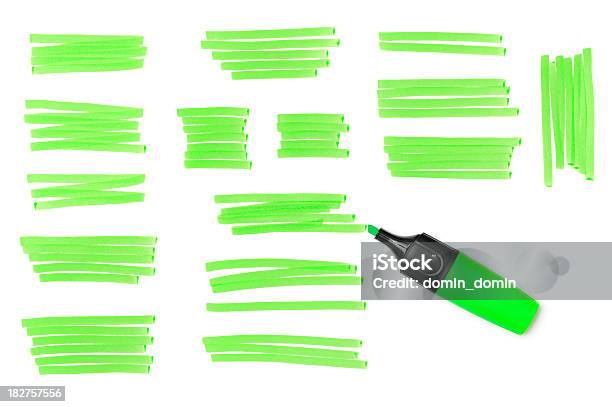 Verde Marcador Marcas E Marcador Isolado A Branco - Fotografias de stock e mais imagens de Marcador Fluorescente - Marcador Fluorescente, Caneta de Feltro, Cor verde