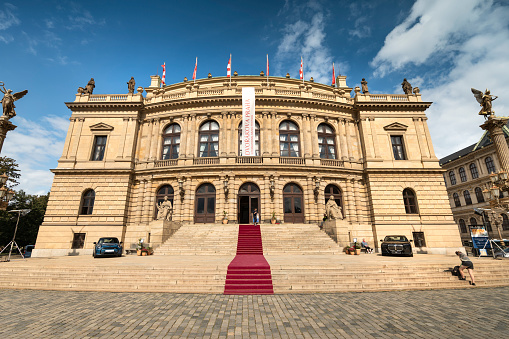Prague, Czechia - September 12, 2022:  Rudolfinum concert hall in Prague, Czech Republic on Jan Palach Square on the bank of the river Vltava.