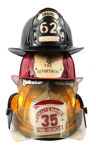 Photo of Three firefighter's helmets