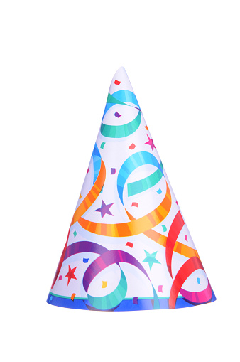 Colorful party hat on a white background.
