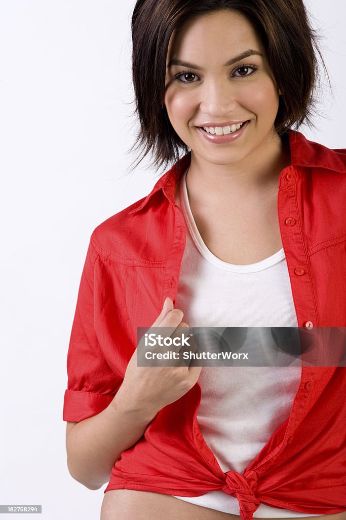 Pretty In Red "A Smiling, Young, and Beautiful Mixed Asian &amp; Caucasian Woman. More From This Shoot:" Adult Stock Photo