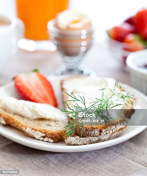 Continental Breakfast With Coffee And Croissant Stock Photo - Download Image Now - Animal Egg, Baked Pastry Item, Bakery