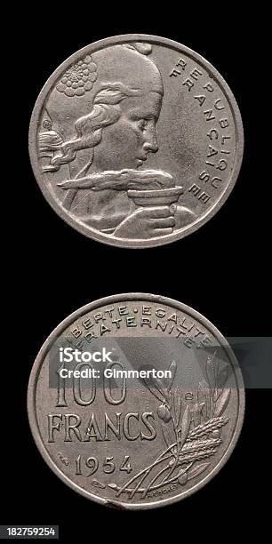 French Coin Stock Photo - Download Image Now - Ancient, Black Background, Close-up