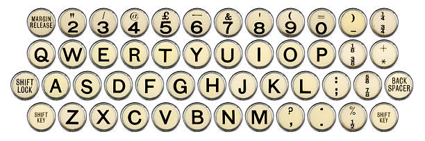teclado de máquina de escrever antiga completo - letter e typewriter typebar typewriter key - fotografias e filmes do acervo