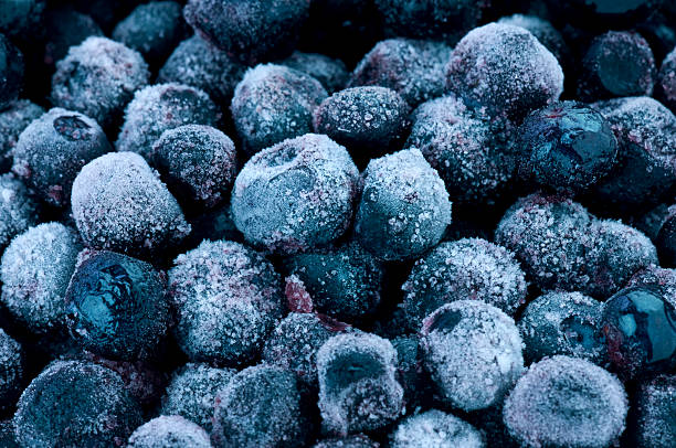 냉동상태의 블루베리 - blue blueberry cold food descriptive color 뉴스 사진 이미지