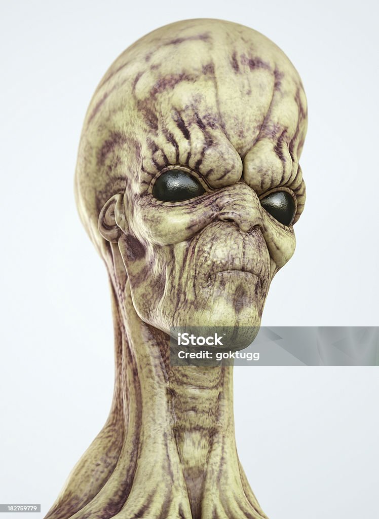 Alien 3D render of alien's head. Alien Stock Photo