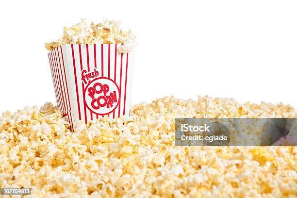 Popcorn Horizontal Stock Photo - Download Image Now - Popcorn, Heap, White Background