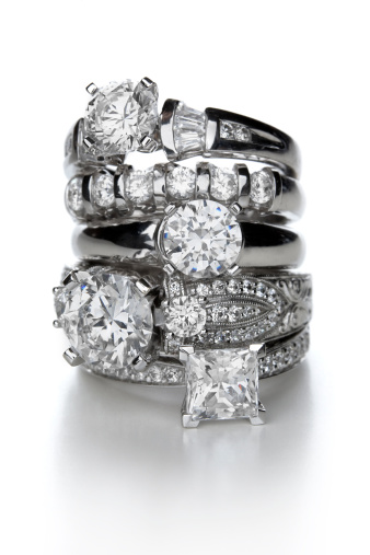 A stack of diamond rings.Click the image for jewelry and gemstone photos: