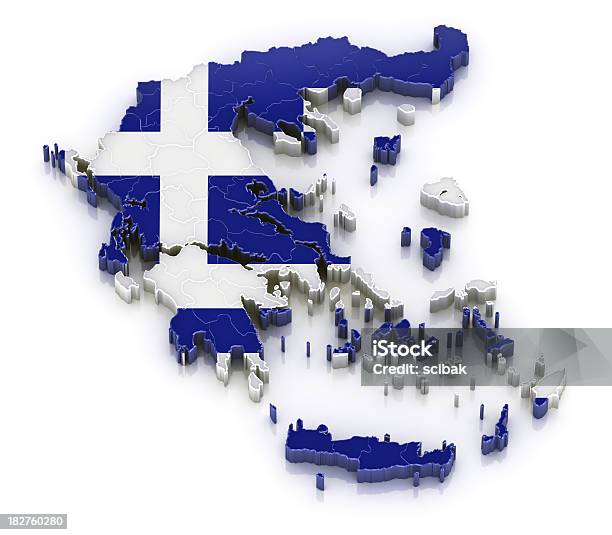 Mappa Con Bandiera Grecia - Fotografie stock e altre immagini di Atene - Atene, Bandiera, Bandiera della Grecia
