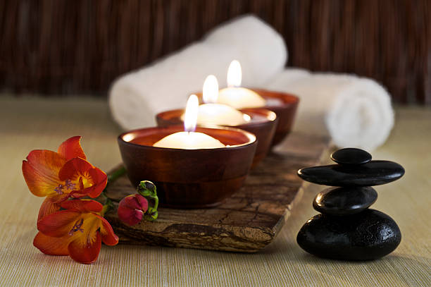 istock Candles, Massage Stones and Flower in Zen Spa 182760480