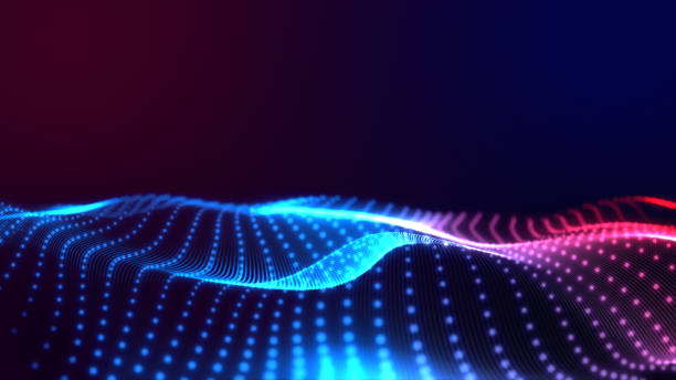 Red and blue wavy particle flowing.