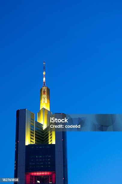 Frankfurt Office Building Illuminated At Night Germany Copy Space Stock Photo - Download Image Now