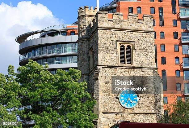 Church Spire And Contrasting Apartment Development Stock Photo - Download Image Now - Putney, Apartment, Architecture