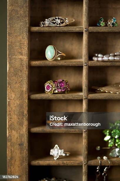 Jewellery In A Wooden Rack Stock Photo - Download Image Now - Bright, Brooch, Collection