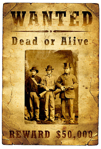 wanted-póster em inglês outlaw gangue oeste selvagem - wanted poster poster old wild west imagens e fotografias de stock