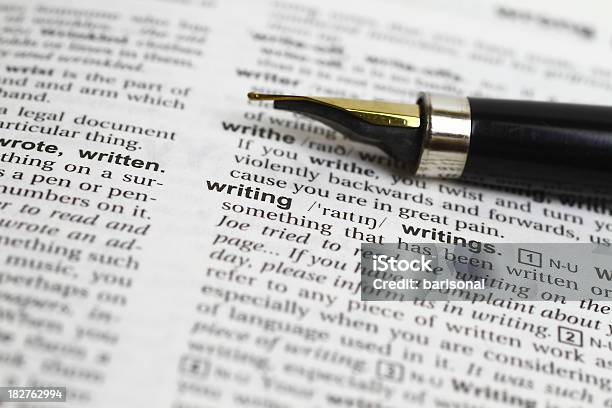 Writing Word And Fountain Pen Stock Photo - Download Image Now - Copywriter, Dissertation, Writing - Activity