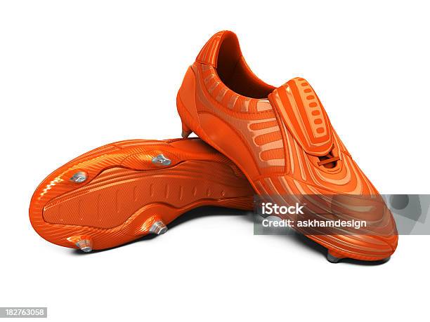 Orange Football Boots Stock Photo - Download Image Now - Competition, Cut Out, Horizontal